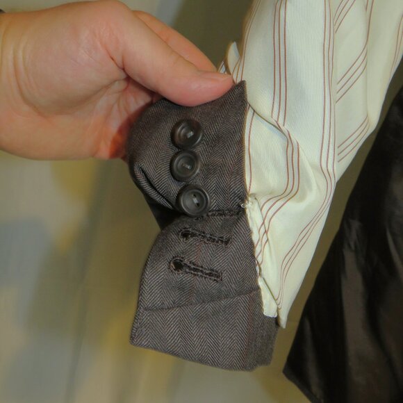 Anderson & Sheppard Savile Row Bespoke Brown Herringbone Sport Coat 42R - Picture 9 of 16